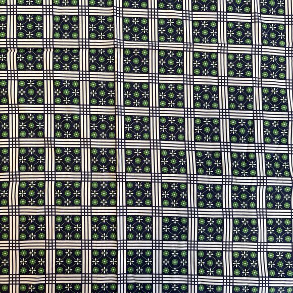 Fabric Navy Blue Green Flowers Check Mod Schwartz Liebman Textiles Vintage Retro - Picture 3 of 8